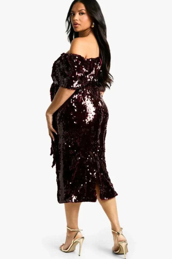 boohoo Plus Premium Sequin Off The Shoulder Midi Dress | Women Shirts | Foundation