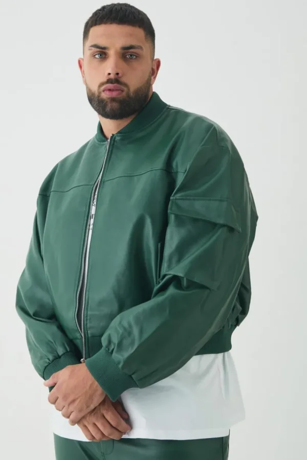 boohooMAN Plus PU Boxy Oversized Cargo Bomber Jacket | Man | Coats & Jackets