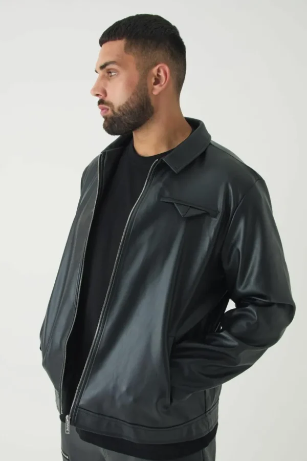 boohooMAN Plus PU Lined Harrington Jacket | Going Out Jackets | Going Out