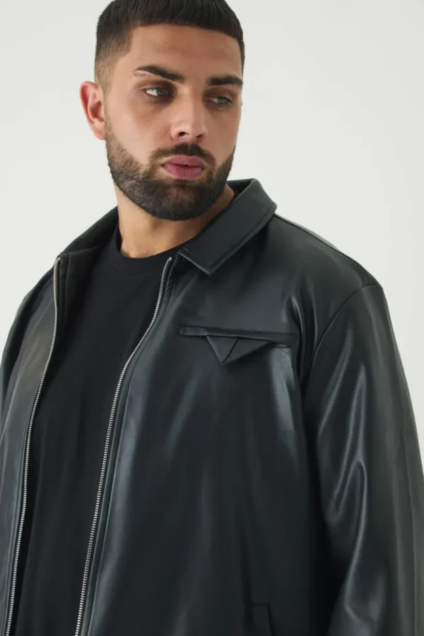 boohooMAN Plus PU Lined Harrington Jacket | Going Out Jackets | Going Out