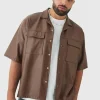 boohooMAN Plus PU Short Sleeve Overshirt | Shirts | Going Out Shirts