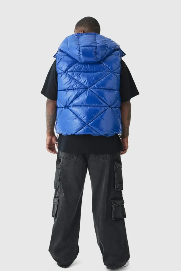 boohooMAN Plus Quilted High Shine Vinyl Hooded Gilet In | Man | Coats & Jackets