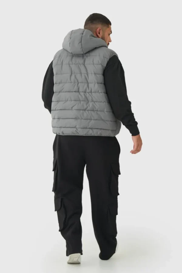 boohooMAN Plus Quilted Zip Through Hooded Gilet In | Man | Coats & Jackets