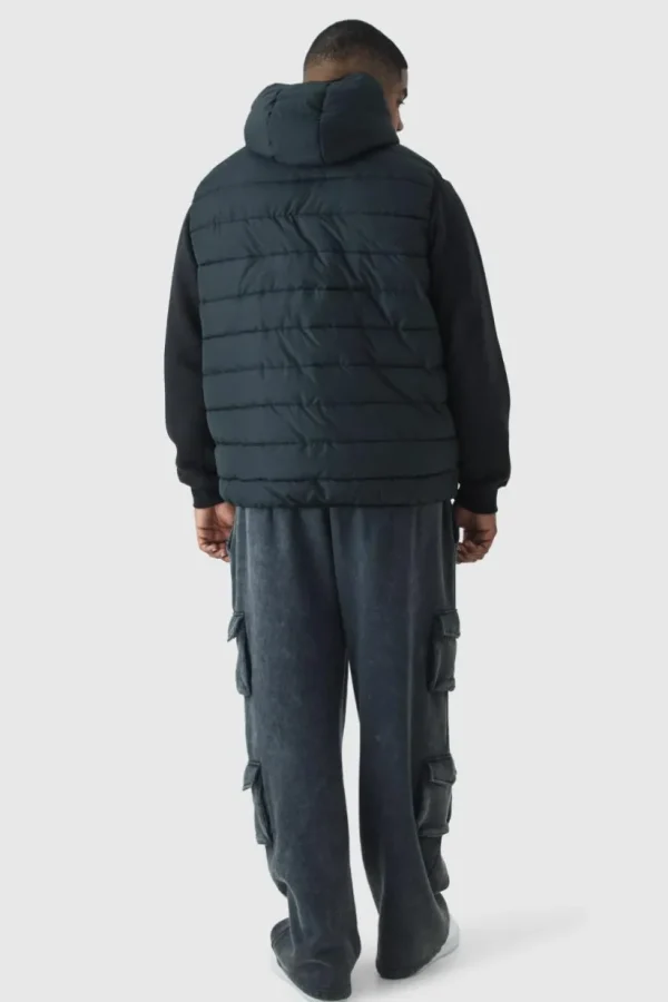 boohooMAN Plus Quilted Zip Through Hooded Gilet In | Man | Coats & Jackets