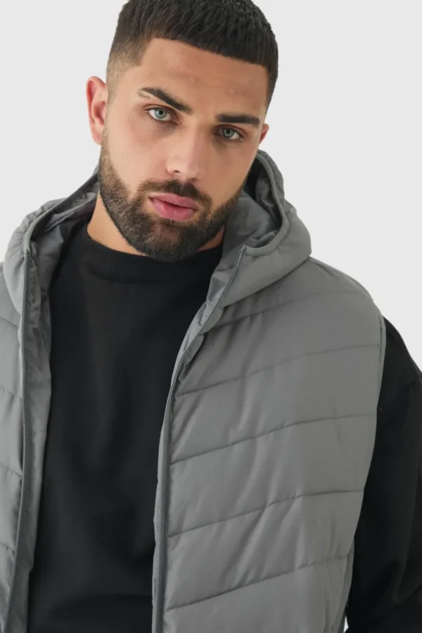 boohooMAN Plus Quilted Zip Through Hooded Gilet In | Man | Coats & Jackets