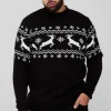 boohooMAN Plus Reindeer Fairisle Panel Christmas Jumper | Knitwear | Going Out Knitwear