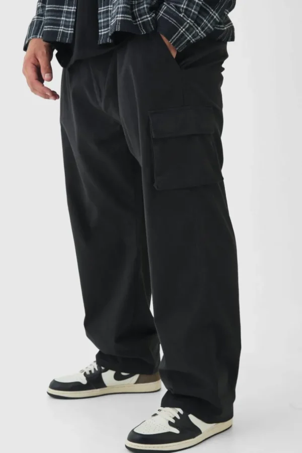 boohooMAN Plus Relaxed Fit Fixed Waist Cargo Trousers | Trousers | Cargo Trousers