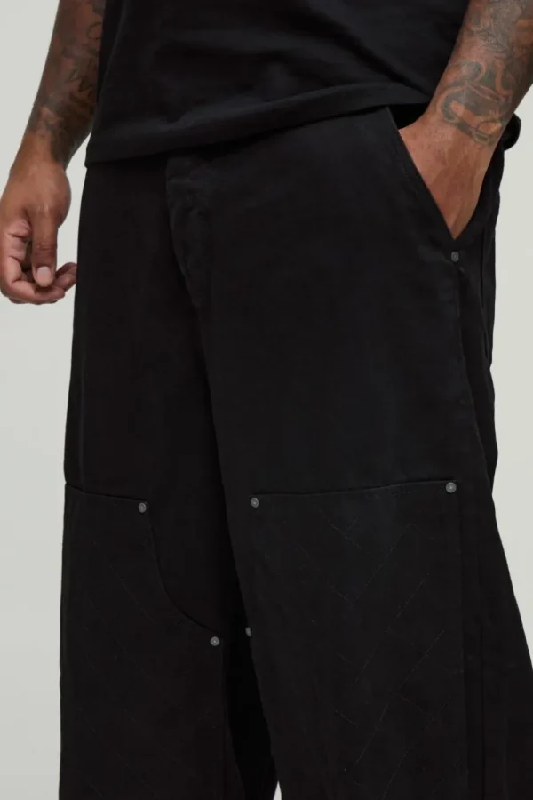 boohooMAN Plus Relaxed Rigid Stitch Detail Carpenter Jeans | Jeans