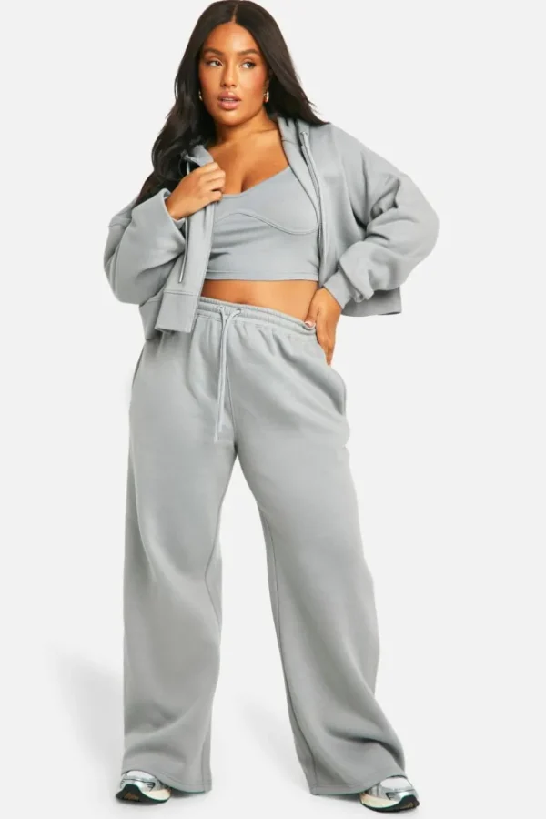 boohoo Plus Seam Detail Crop Top 3 Piece Hooded Tracksuit | Women Shirts | Foundation