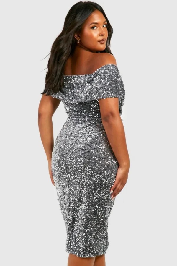 boohoo Plus Sequin Off The Shoulder Wrap Midi Dress | Women Shirts | Foundation