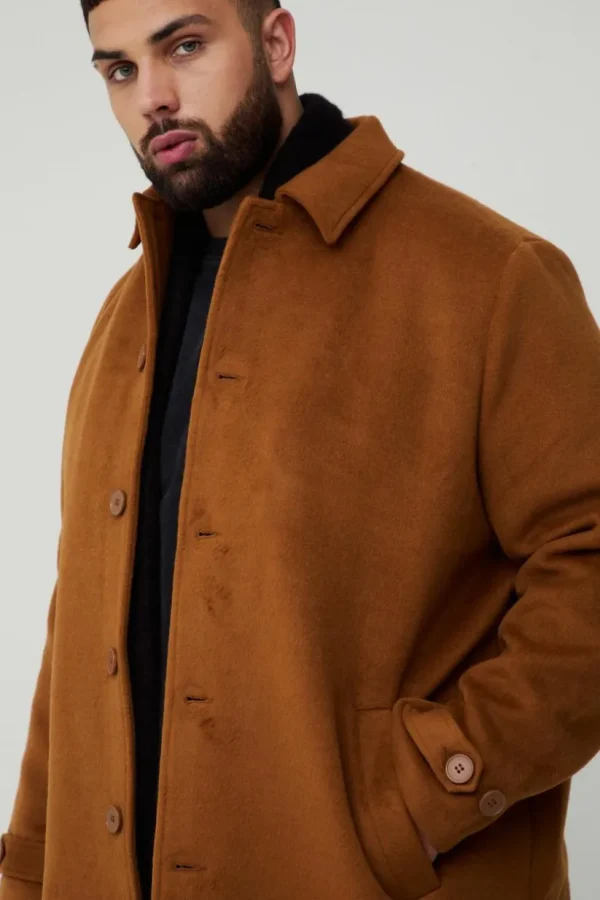 boohooMAN Plus Single Breasted Collared Overcoat In | Man | Coats & Jackets