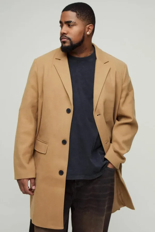 boohooMAN Plus Single Breasted Wool Look Overcoat in | Going Out Jackets | Going Out