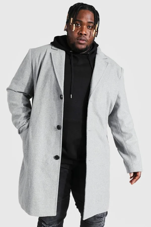 boohooMAN Plus Single Breasted Wool Look Overcoat in | Man | Coats & Jackets