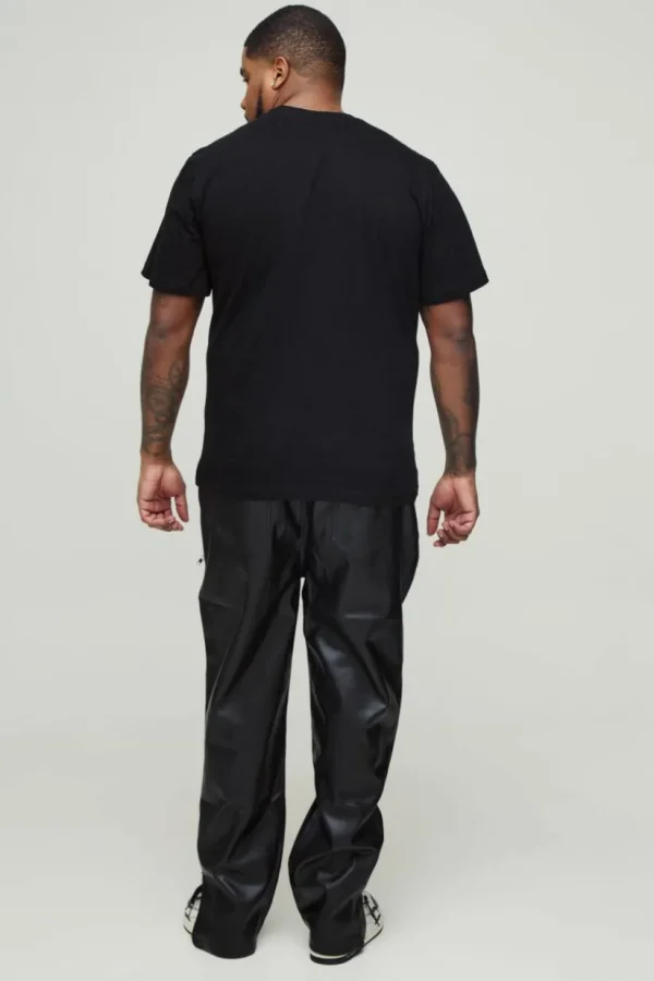 boohooMAN Plus Skinny Fit Zip Detail PU Trousers | Trousers