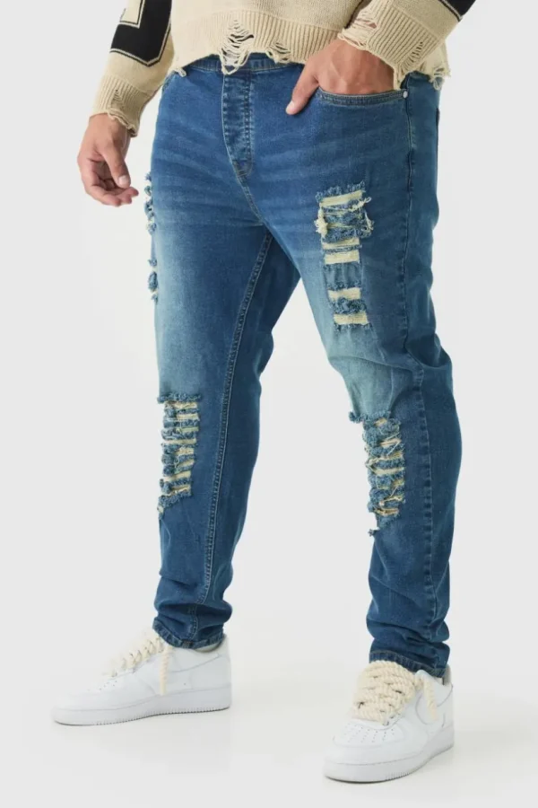 boohooMAN Plus Skinny Jeans With All Over Rips | Jeans