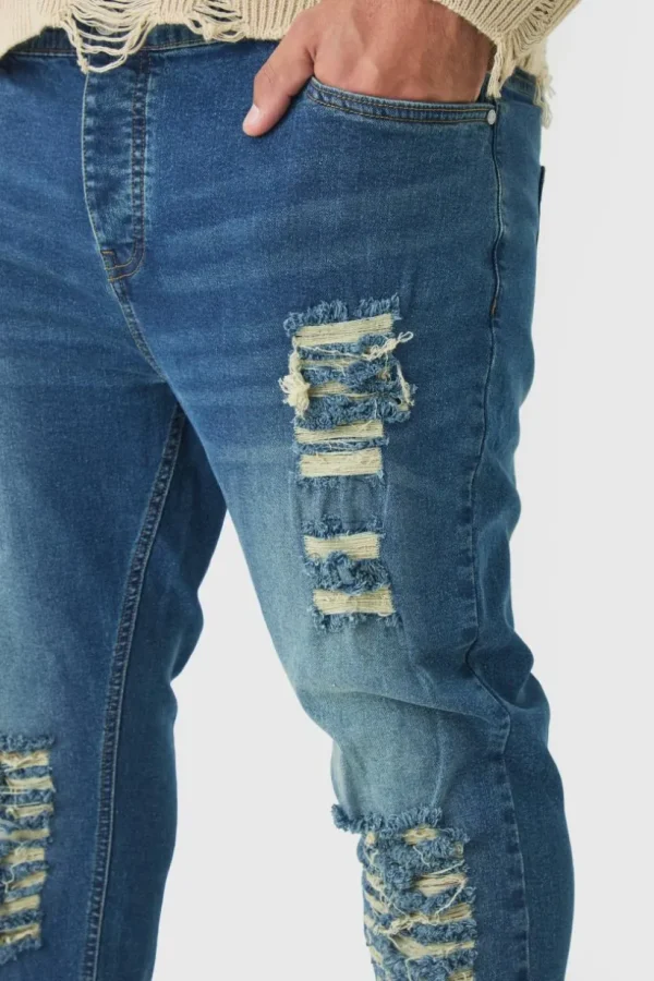 boohooMAN Plus Skinny Jeans With All Over Rips | Jeans