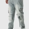 boohooMAN Plus Skinny Stretch Multi Pocket Cargo Jeans | Trousers | Cargo Trousers