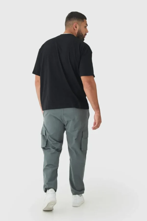 boohooMAN Plus Slim Fit Elasticated Waist Cuffed Cargo Trousers | Trousers