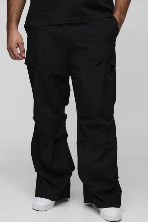 boohooMAN Plus Slim Fit Flare Stacked Trouser With Ruched Detail | Trousers