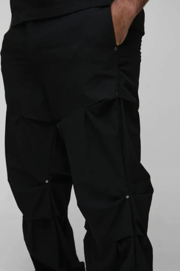 boohooMAN Plus Slim Fit Flare Stacked Trouser With Ruched Detail | Trousers