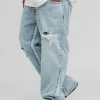 boohooMAN Plus Slim Flare Gusset Detail Distressed Panel Jeans | Denim | Going Out Denim