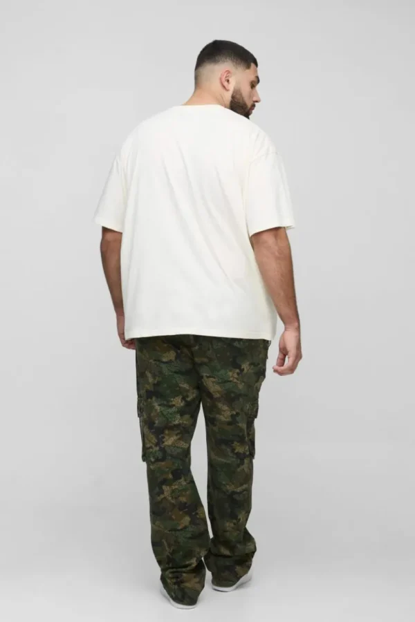 boohooMAN Plus Slim Stacked Flare Multi Cargo Camo Bandana Trouser | Trousers