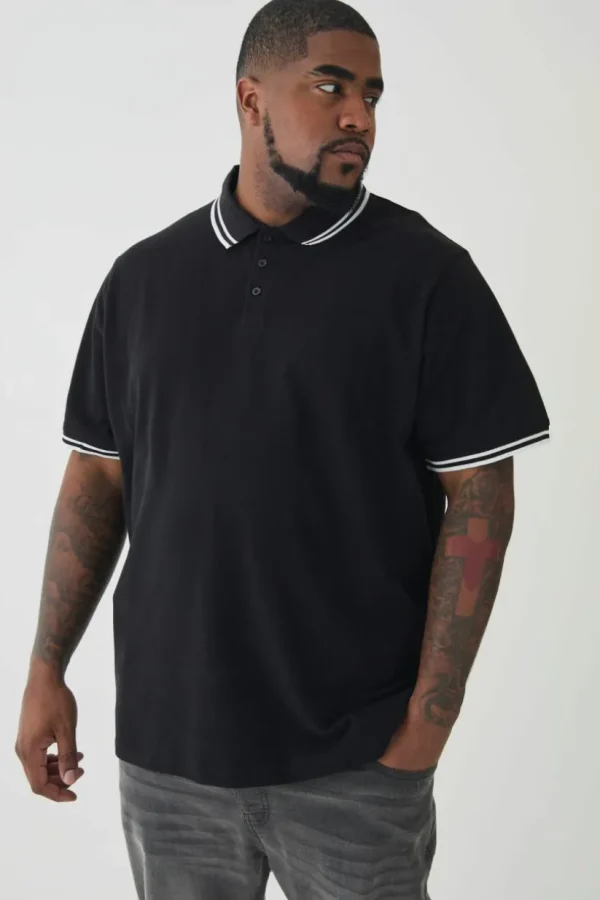 boohooMAN Plus Slim Tipped Pique Polo In | T-Shirts