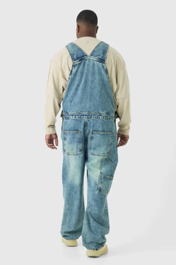 boohooMAN Plus Straight Leg Dungaree | Denim | Going Out Denim