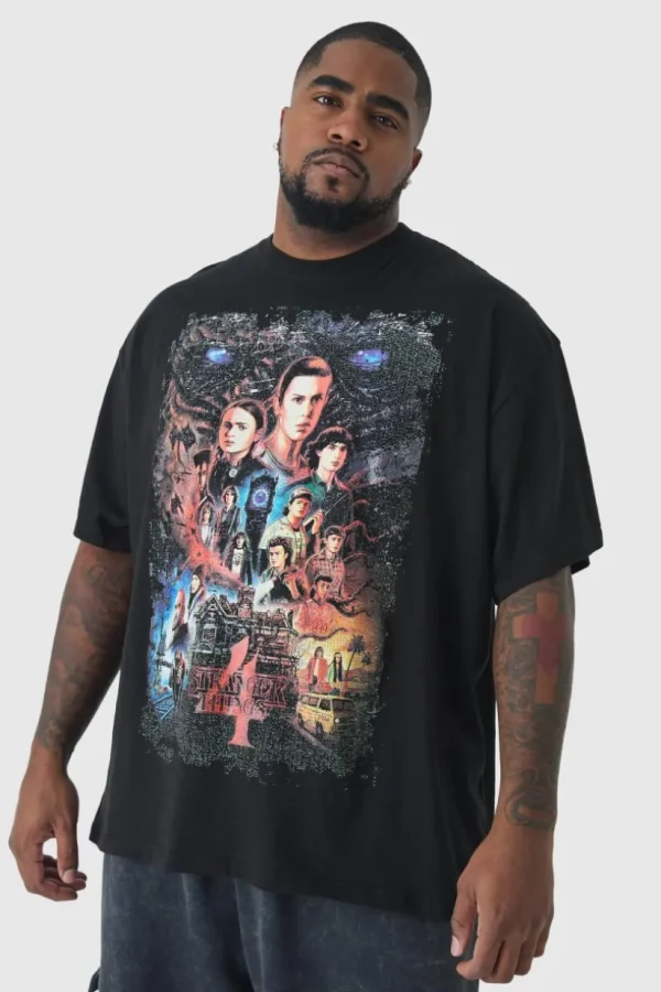boohooMAN Plus Stranger Things License Oversized T-Shirt | T-Shirts