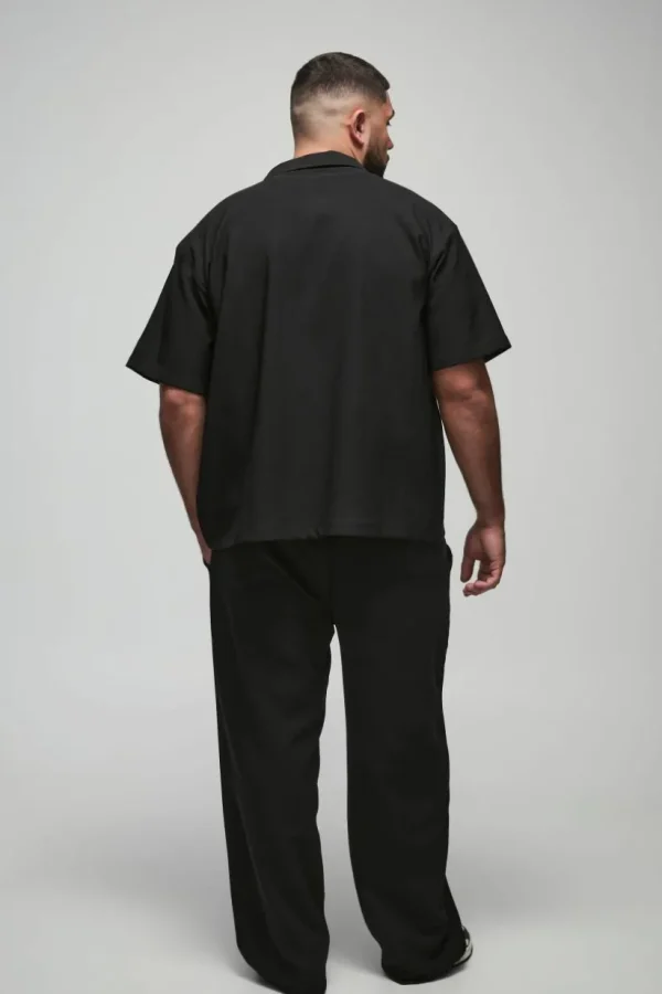 boohooMAN Plus Stretch Woven Boxy Revere Shirt | Going Out