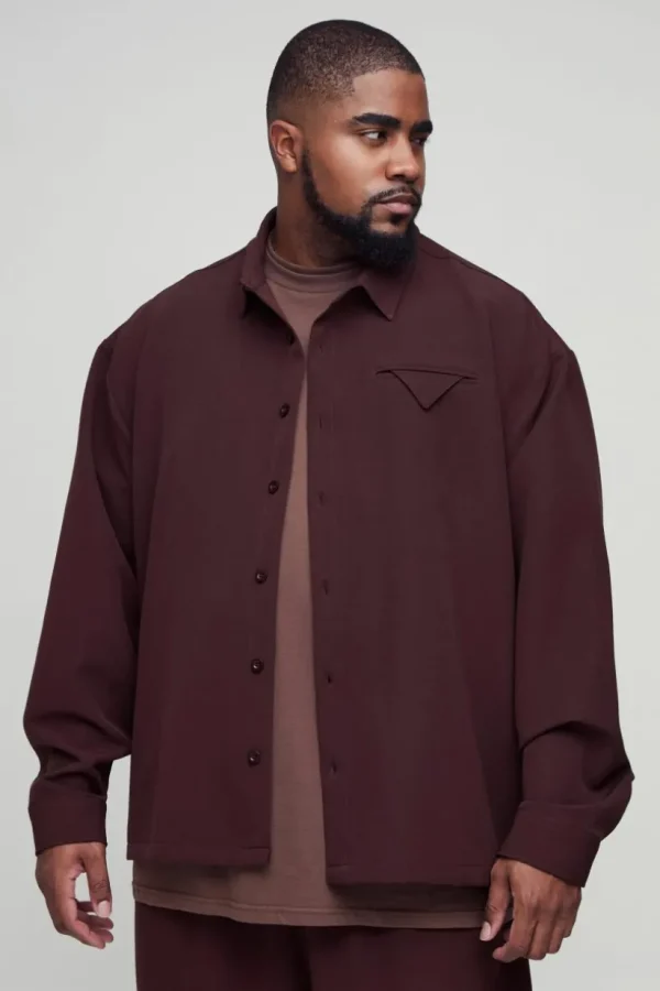 boohooMAN Plus Stretch Woven Pocket Detail Oversized Shirt | Going Out | Shirts