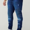 boohooMAN Plus Super Skinny Busted Knee Biker Jeans | Denim | Going Out Denim