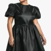 boohoo Plus Taffeta Bow Back Puff Sleeve Skater Dress | Women Shirts | Foundation