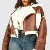 boohoo Plus Teddy Trim Cropped Aviator Jacket | Women Shirts | Foundation