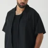 boohooMAN Plus Textured Pleated Zip Up Shirt | Shirts | Going Out Shirts