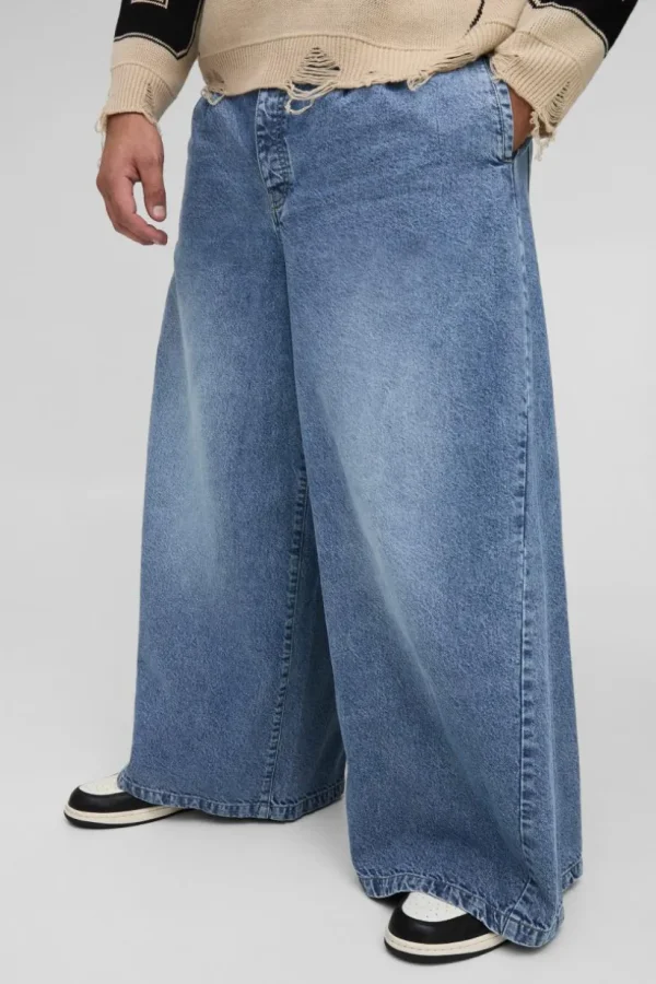 boohooMAN Plus Twist Seam Pleat Wide Leg Jeans | Jeans