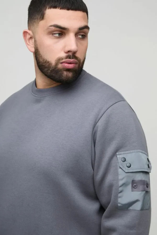 boohooMAN Plus Utility Pocket Jersey Sweatshirt | Hoodies & Sweats