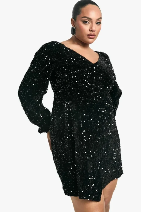 boohoo Plus Velvet Sequin Swing Dress | Women Shirts | Foundation