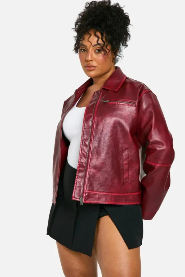boohoo Plus Vintage Look Faux Leather Zip Jacket | Women Shirts | Foundation