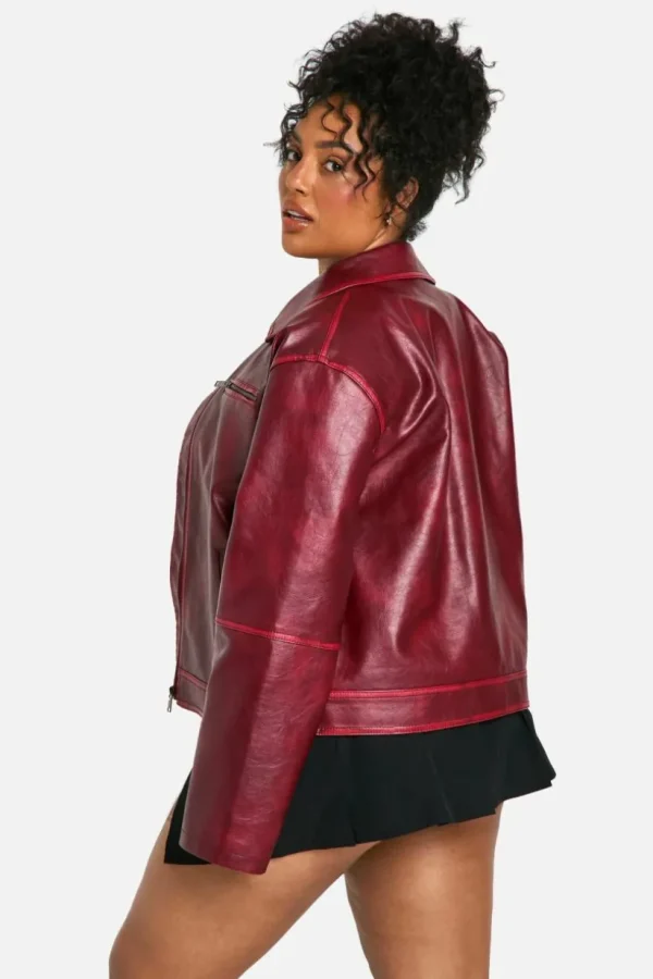 boohoo Plus Vintage Look Faux Leather Zip Jacket | Women Shirts | Foundation