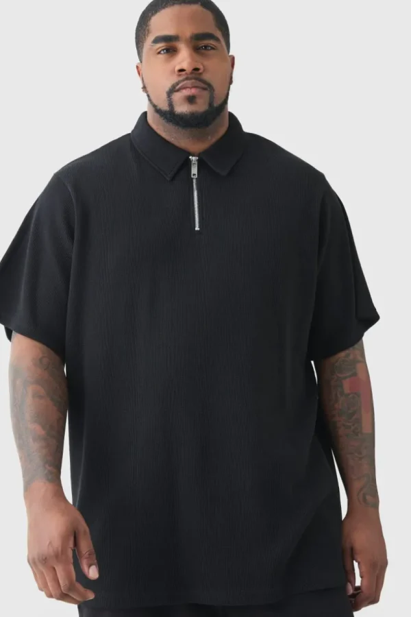 boohooMAN Plus Waffle Polo | Going Out Polo Shirts