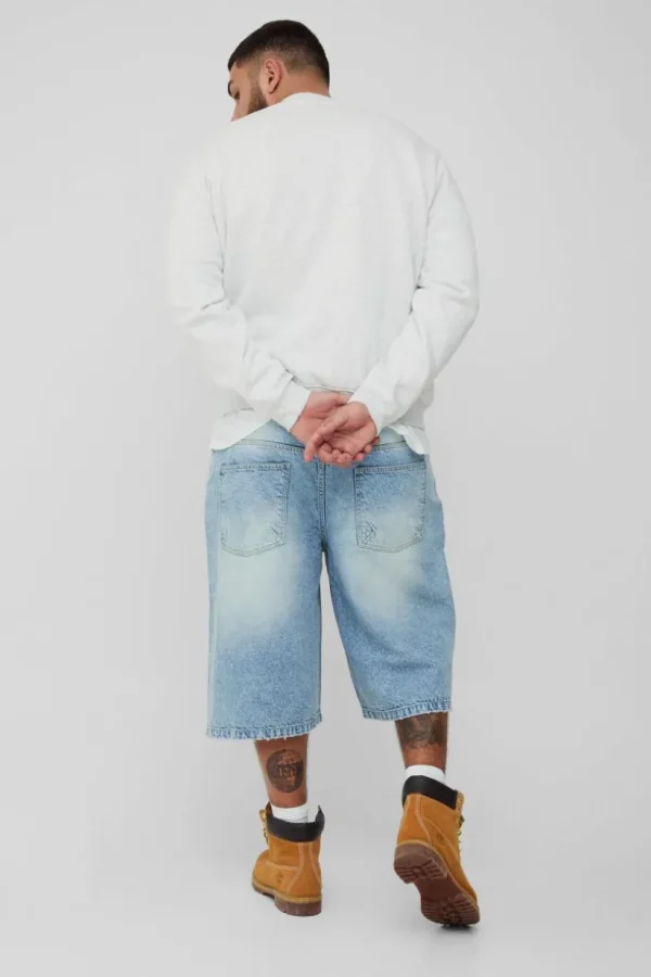 boohooMAN Plus Washed Distressed Hem Jorts | Shorts