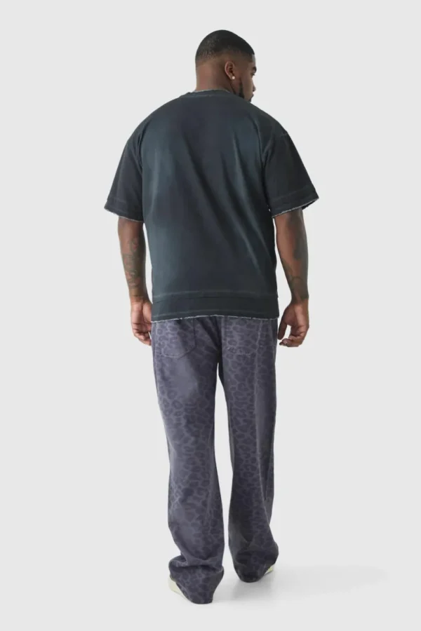 boohooMAN Plus Washed Leopard Relaxed Fit Jeans | Jeans