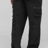 boohooMAN Plus Washed Ripstop Embroidered Relaxed Fit Cargo Trousers | Trousers