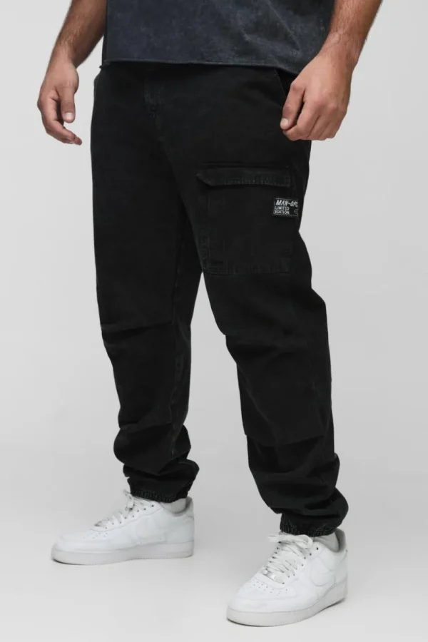 boohooMAN Plus Washed Ripstop Pleat Knee Slim Fit Cargo Trousers | Trousers | Cargo Trousers