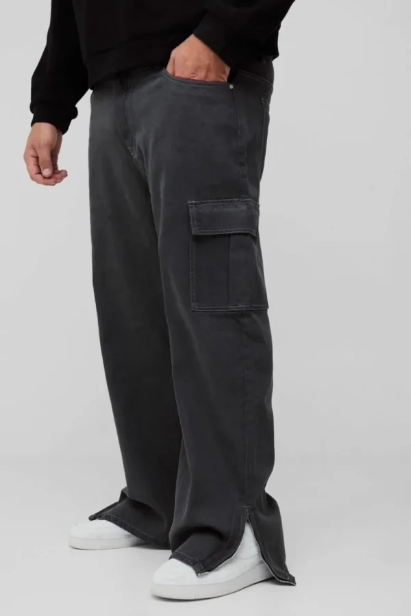 boohooMAN Plus Zip Hem Straight Fit Cargo Jeans | Denim | Going Out Denim