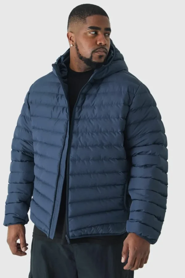 boohooMAN Plus Zip Through Hooded Puffer Jacket In | Man | Coats & Jackets