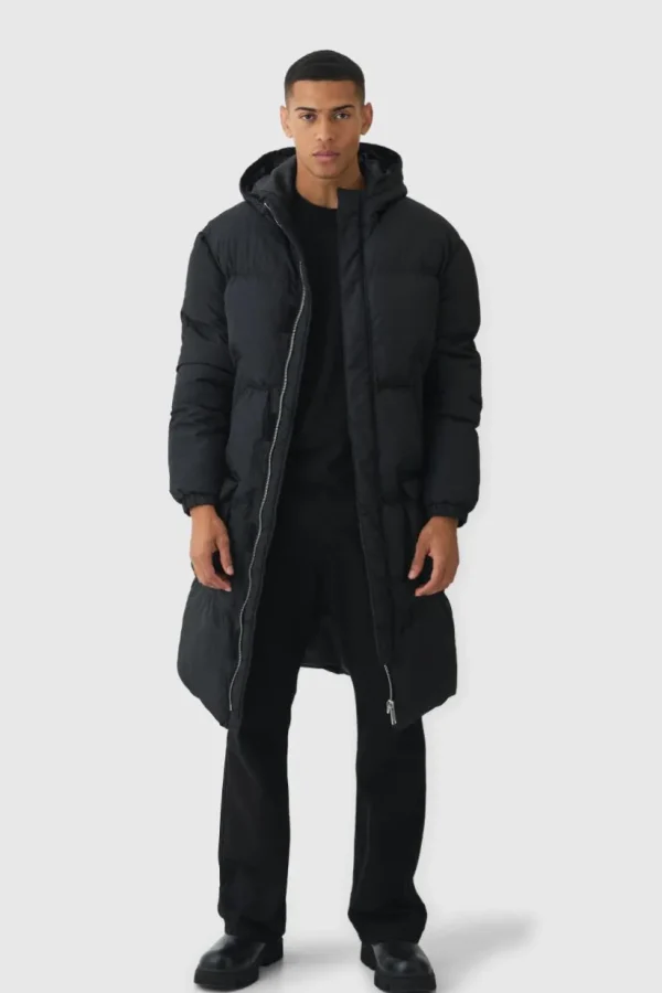 boohooMAN 4 Pocket Longline Hooded Puffer In | Man | Coats & Jackets