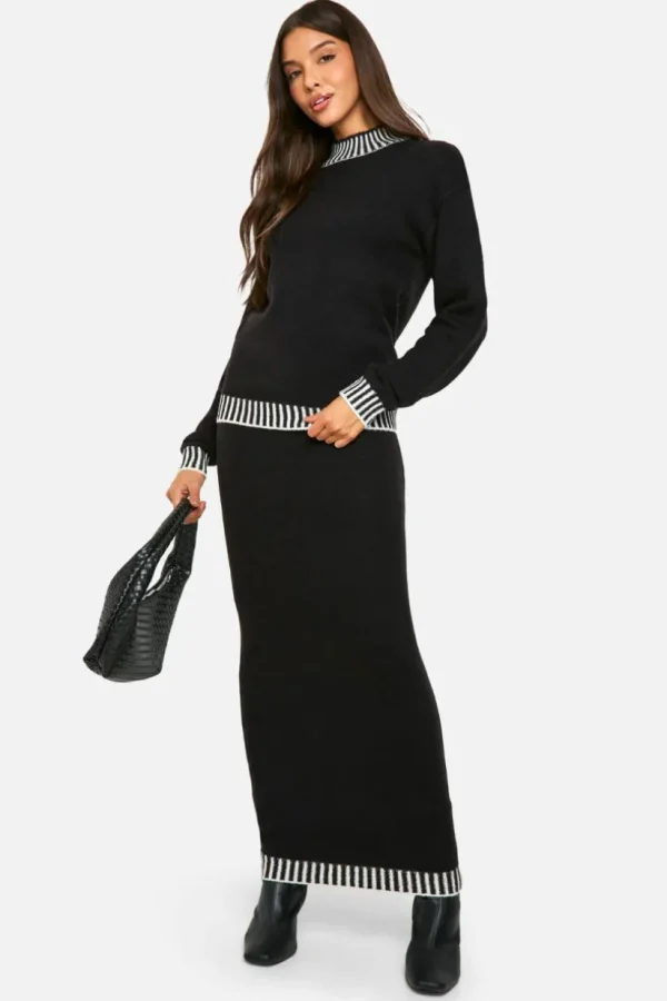 boohoo Premium Contrast Trim Jumper And Maxi Skirt Knitted Co-ord | Women Shirts | Foundation