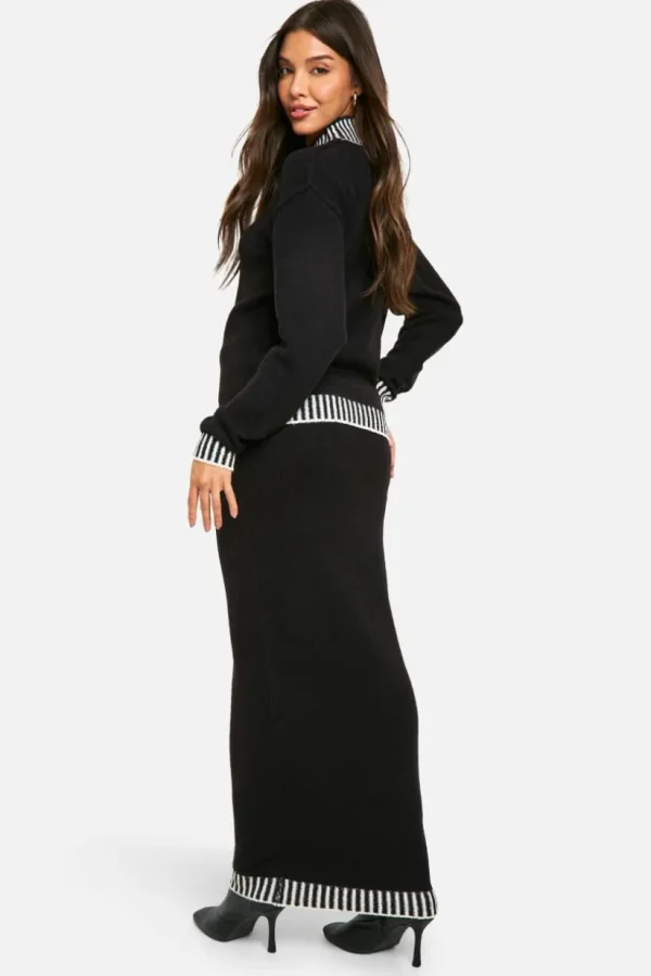 boohoo Premium Contrast Trim Jumper And Maxi Skirt Knitted Co-ord | Women Shirts | Foundation